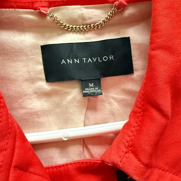 Ann Taylor Vibrant Red/Orange Trench Coat, Size Medium - Picture 5 of 7